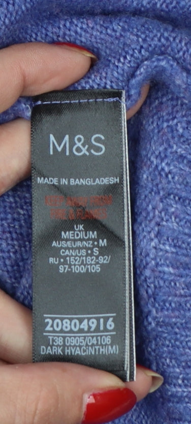 M&S Women’s Blue Medium Hooded Knit Pullover Jumper Pockets
