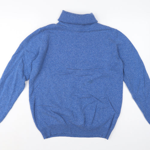 WoolOvers Women’s Blue M Cashmere Merino Wool Roll Neck Jumper