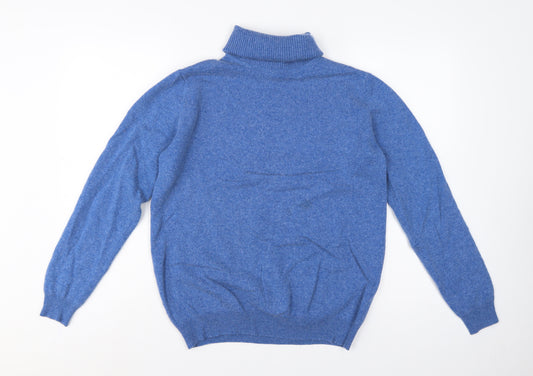 WoolOvers Women’s Blue M Cashmere Merino Wool Roll Neck Jumper