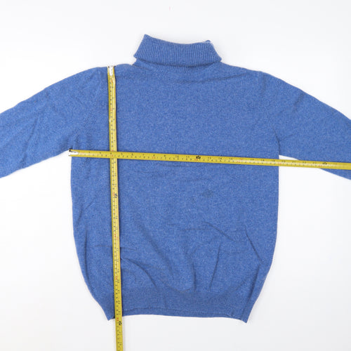 WoolOvers Women’s Blue M Cashmere Merino Wool Roll Neck Jumper
