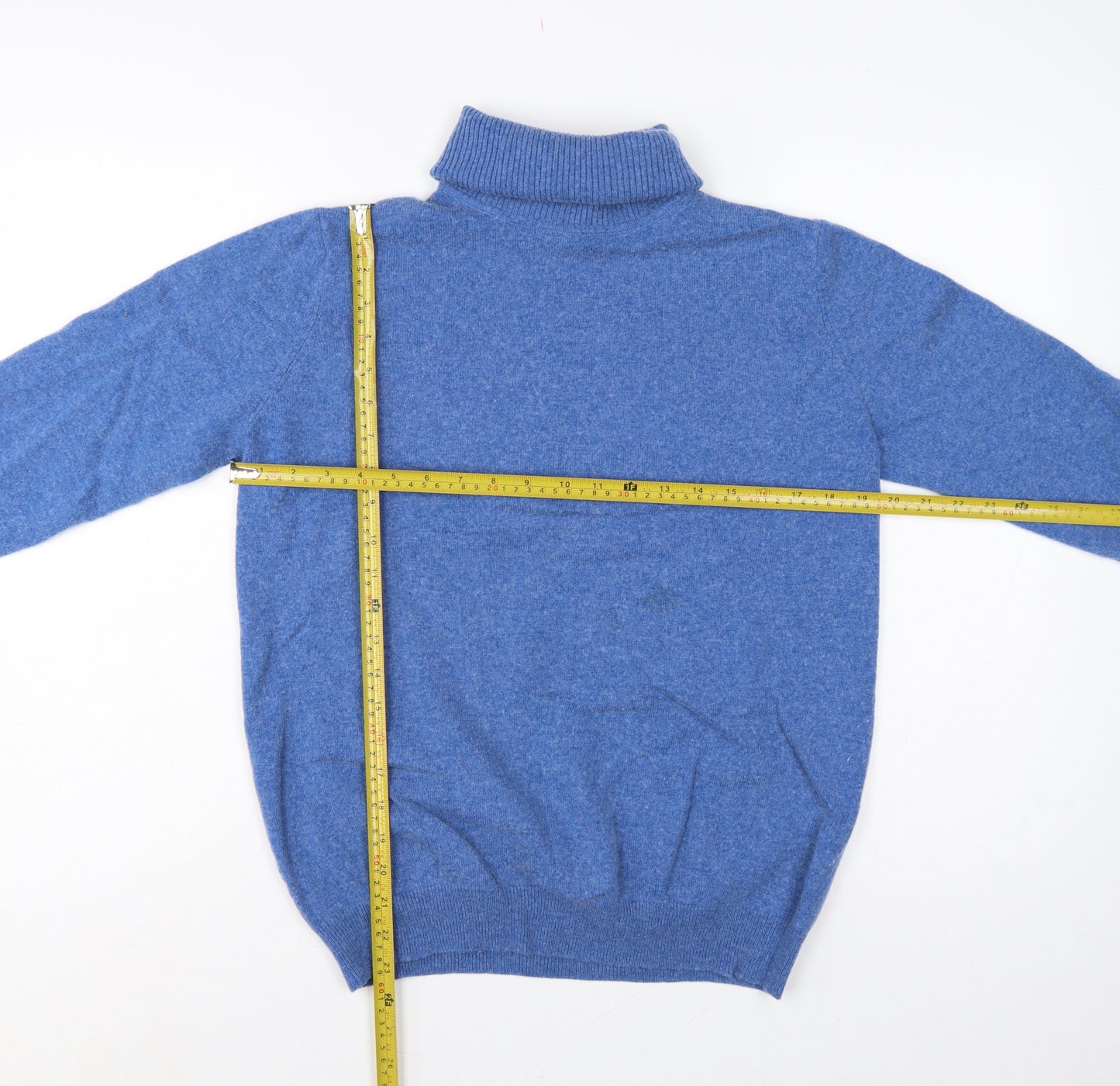 WoolOvers Women’s Blue M Cashmere Merino Wool Roll Neck Jumper
