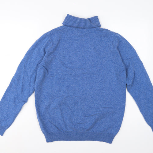 WoolOvers Women’s Blue M Cashmere Merino Wool Roll Neck Jumper