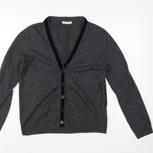 White Stuff Women’s Grey Merino Cotton V-Neck Henley Jumper UK 16