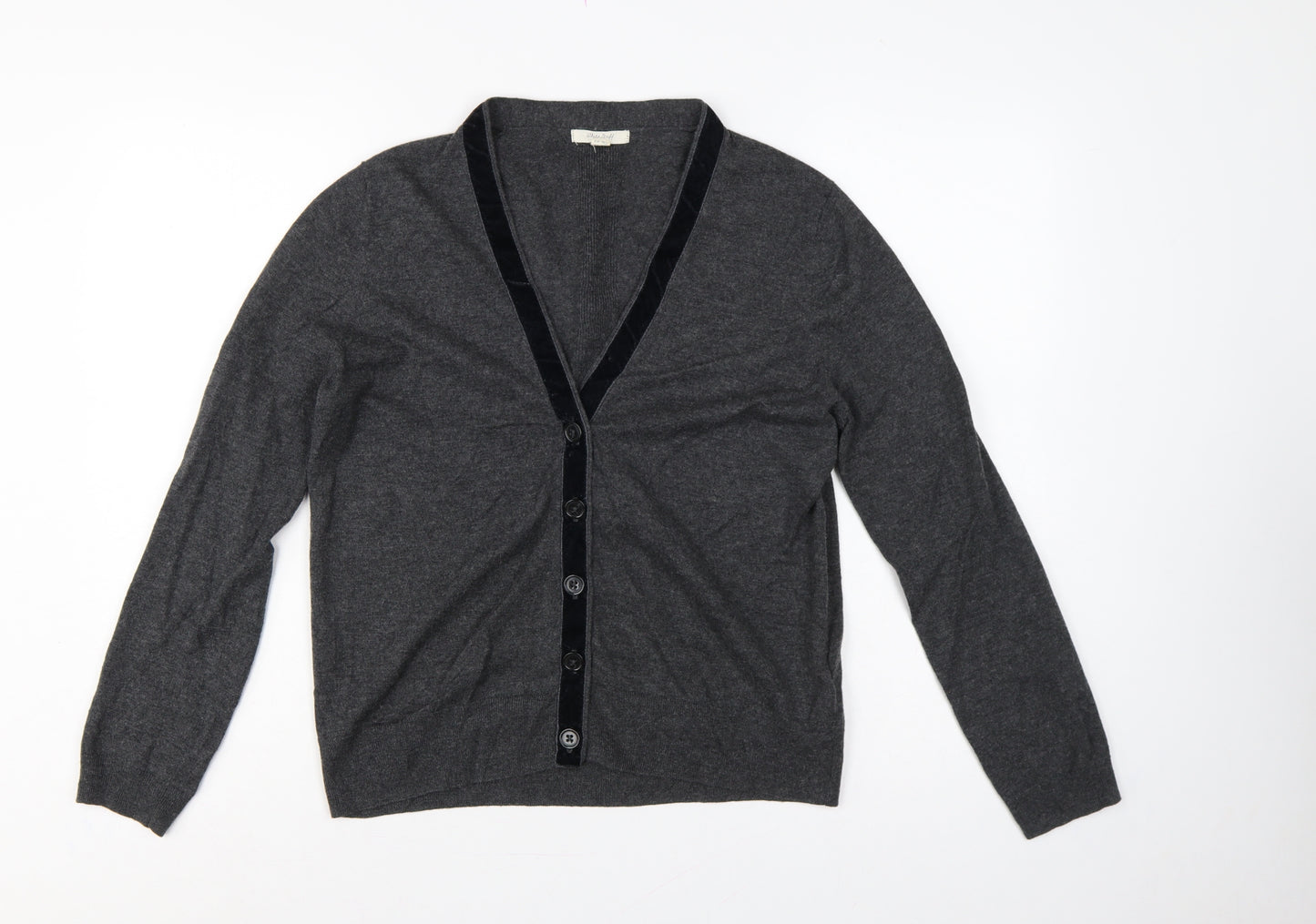 White Stuff Women’s Grey Merino Cotton V-Neck Henley Jumper UK 16
