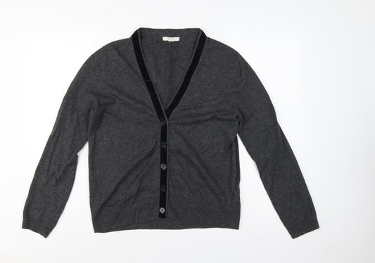White Stuff Women’s Grey Merino Cotton V-Neck Henley Jumper UK 16