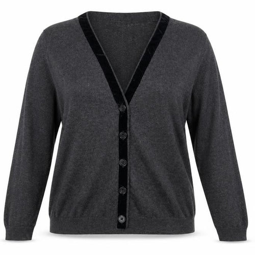 White Stuff Women’s Grey Merino Cotton V-Neck Henley Jumper UK 16