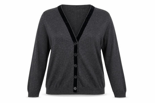 White Stuff Women’s Grey Merino Cotton V-Neck Henley Jumper UK 16