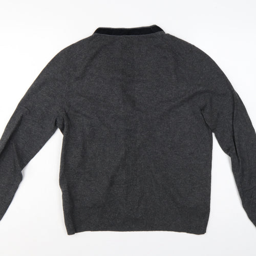 White Stuff Women’s Grey Merino Cotton V-Neck Henley Jumper UK 16