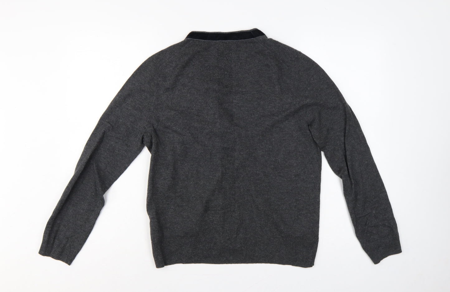 White Stuff Women’s Grey Merino Cotton V-Neck Henley Jumper UK 16