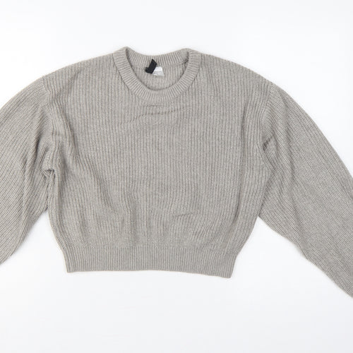 H&M Divided Women’s Grey UK 14 Chunky Knit Balloon Sleeve Jumper