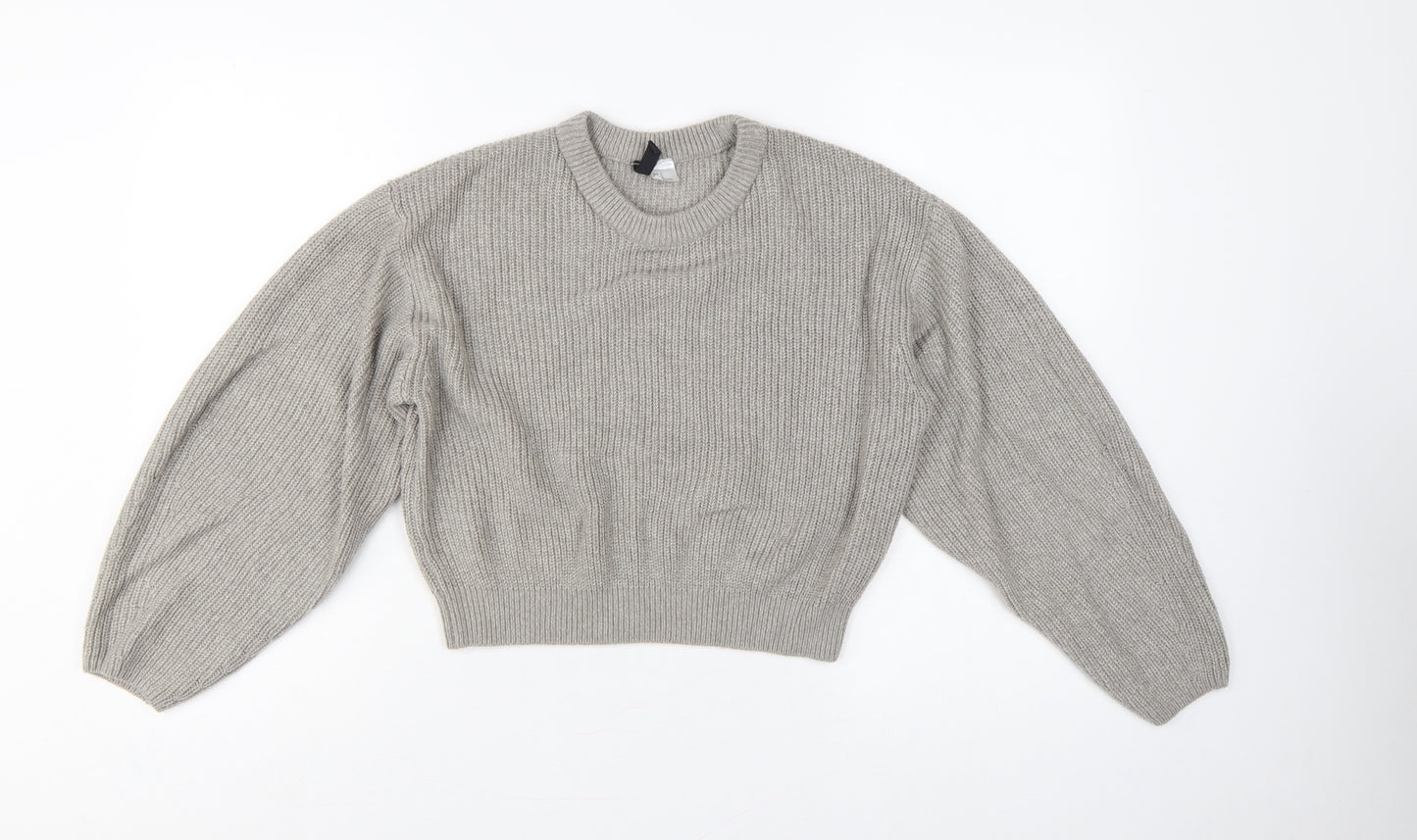 H&M Divided Women’s Grey UK 14 Chunky Knit Balloon Sleeve Jumper