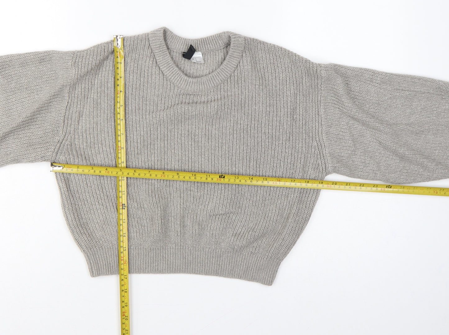 H&M Divided Women’s Grey UK 14 Chunky Knit Balloon Sleeve Jumper