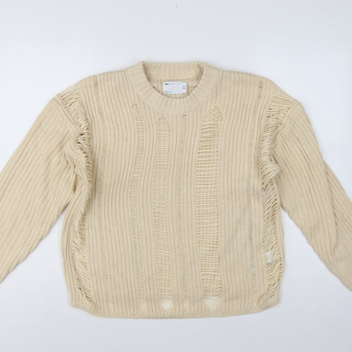 ASOS Design Women Ivory UK 8 Relaxed Fringe Open Knit Jumper