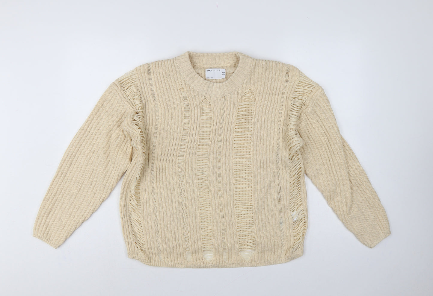ASOS Design Women Ivory UK 8 Relaxed Fringe Open Knit Jumper