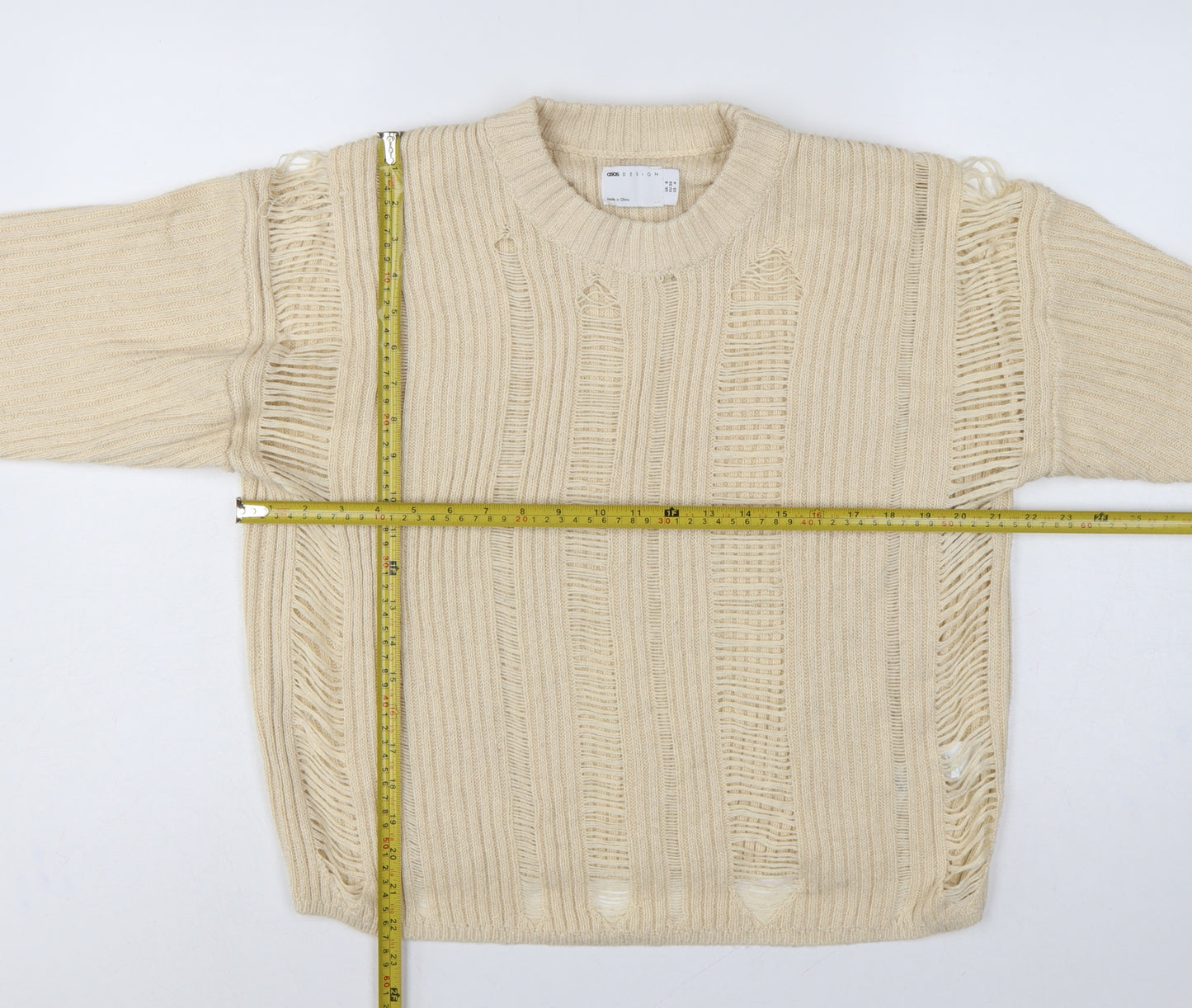 ASOS Design Women Ivory UK 8 Relaxed Fringe Open Knit Jumper