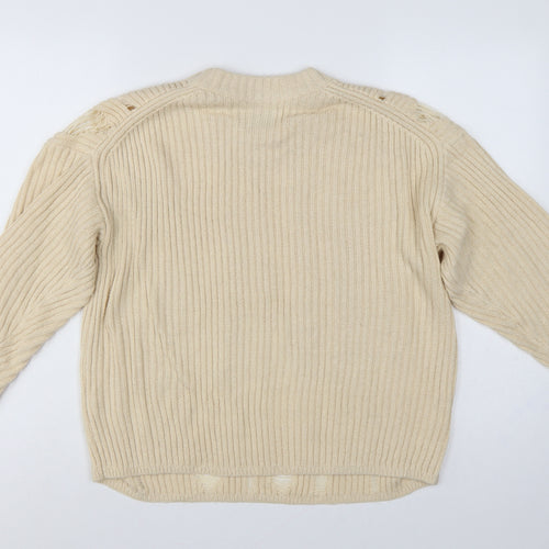 ASOS Design Women Ivory UK 8 Relaxed Fringe Open Knit Jumper