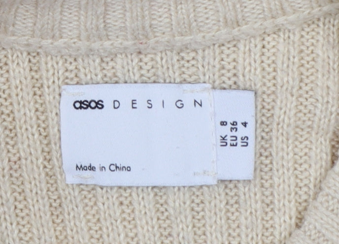 ASOS Design Women Ivory UK 8 Relaxed Fringe Open Knit Jumper