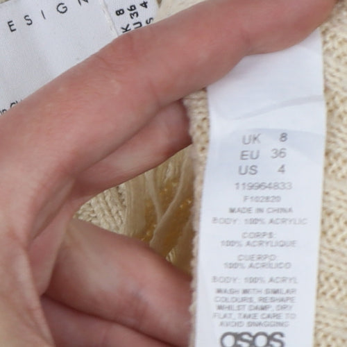 ASOS Design Women Ivory UK 8 Relaxed Fringe Open Knit Jumper