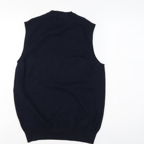 Marks and Spencer Men Blue S Pure Cotton V-Neck Knit Jumper Vest