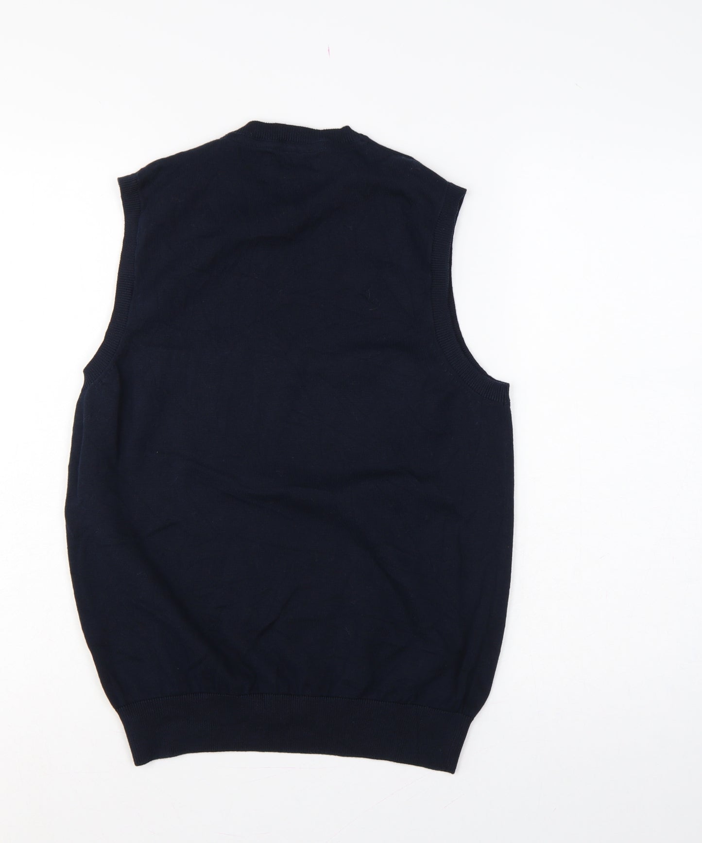 Marks and Spencer Men Blue S Pure Cotton V-Neck Knit Jumper Vest