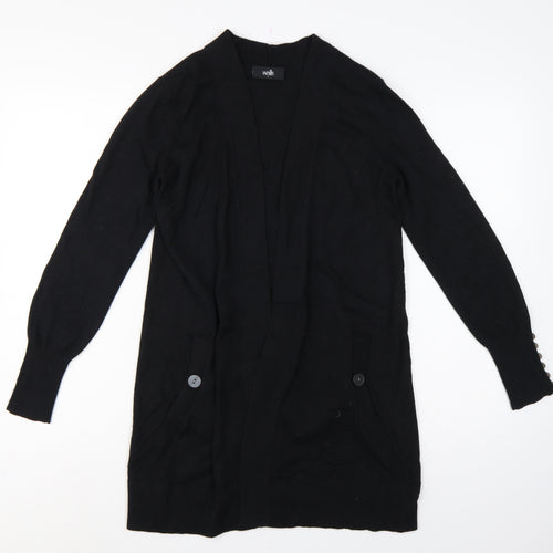 Wallis Women Black S Longline Open Knit Cardigan Button Pockets