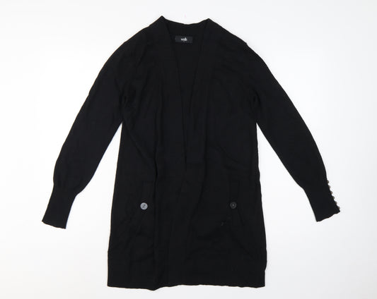 Wallis Women Black S Longline Open Knit Cardigan Button Pockets