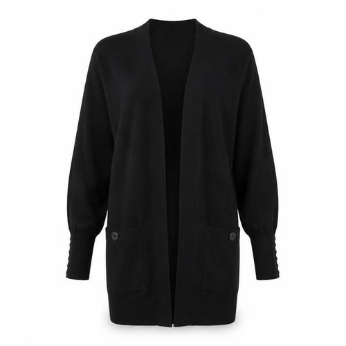 Wallis Women Black S Longline Open Knit Cardigan Button Pockets