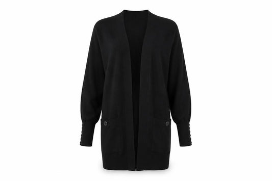 Wallis Women Black S Longline Open Knit Cardigan Button Pockets