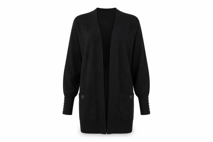 Wallis Women Black S Longline Open Knit Cardigan Button Pockets