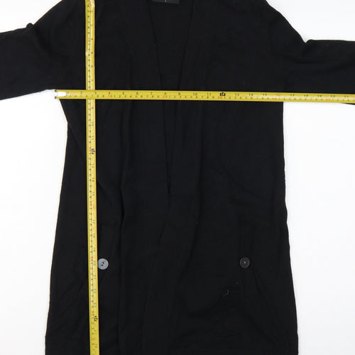 Wallis Women Black S Longline Open Knit Cardigan Button Pockets