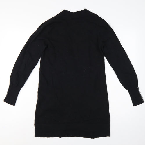 Wallis Women Black S Longline Open Knit Cardigan Button Pockets