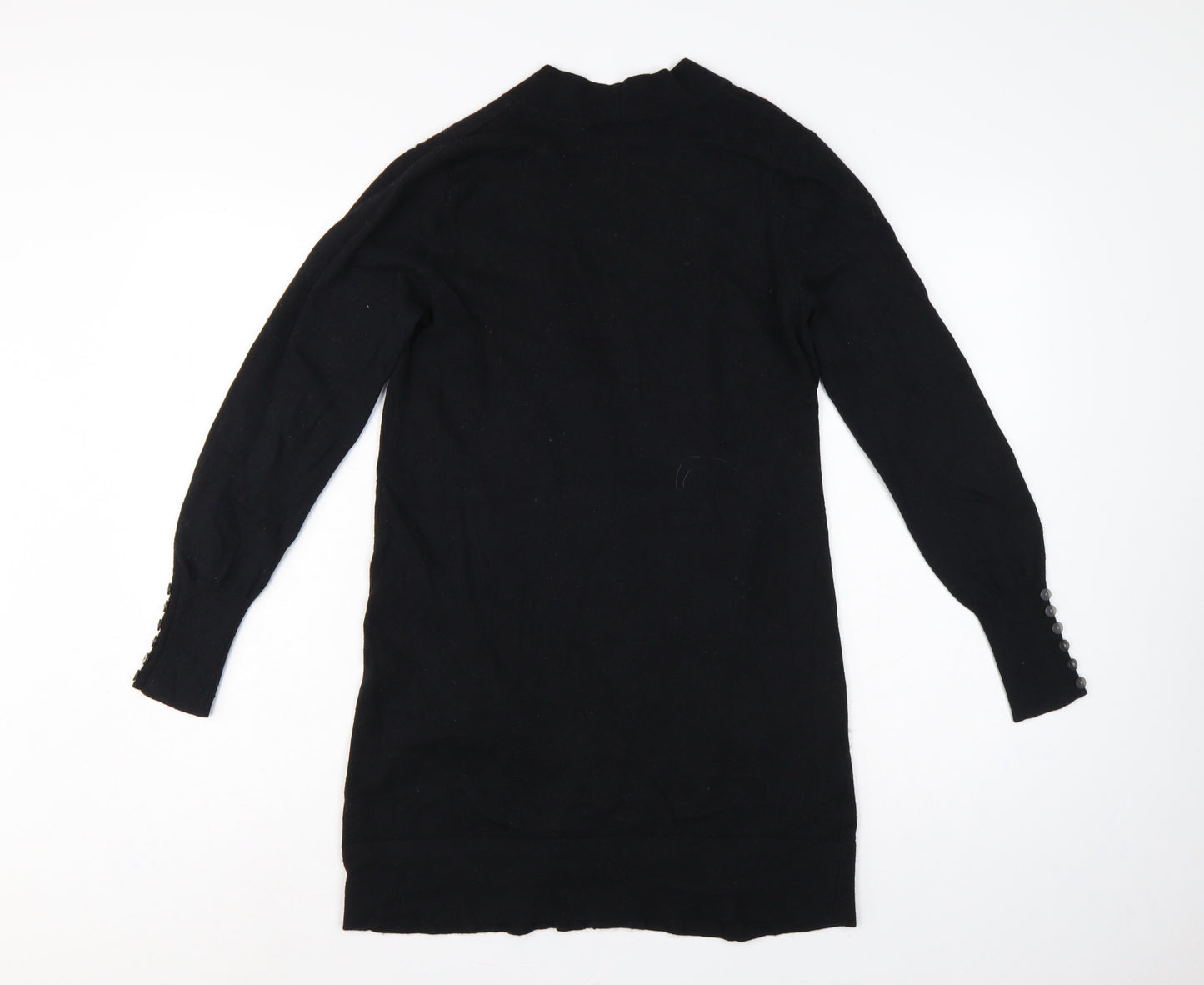 Wallis Women Black S Longline Open Knit Cardigan Button Pockets