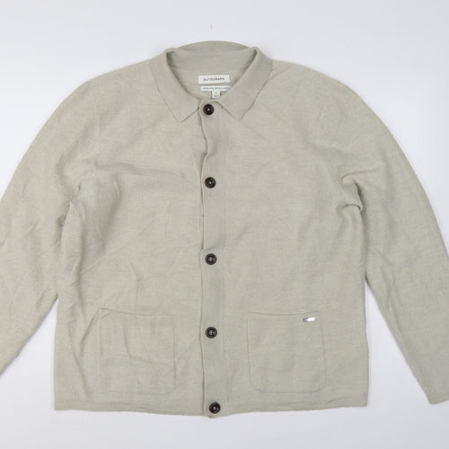 Autograph Men’s Beige XL Merino Wool Collared Button Cardigan