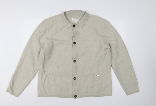 Autograph Men’s Beige XL Merino Wool Collared Button Cardigan
