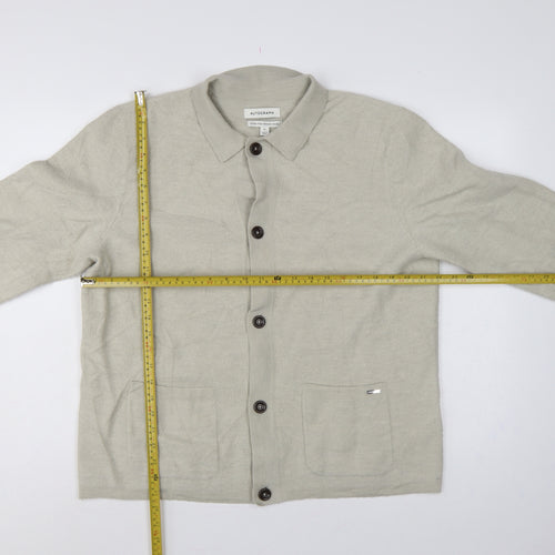 Autograph Men’s Beige XL Merino Wool Collared Button Cardigan