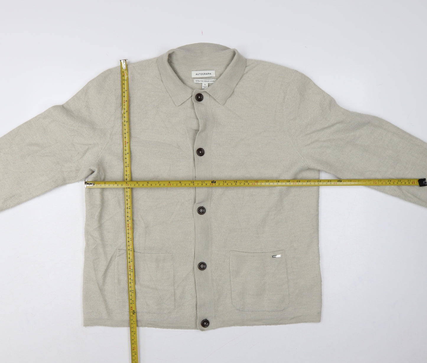 Autograph Men’s Beige XL Merino Wool Collared Button Cardigan