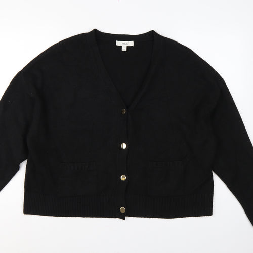 M&S Women’s Black L V-Neck Gold Button Pocket Knit Cardigan