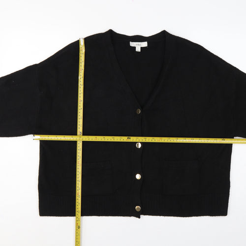 M&S Women’s Black L V-Neck Gold Button Pocket Knit Cardigan