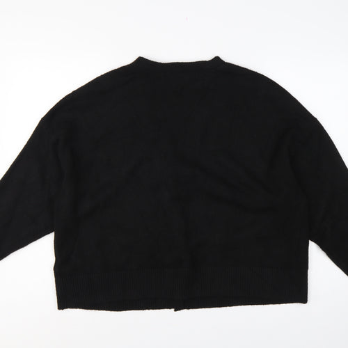 M&S Women’s Black L V-Neck Gold Button Pocket Knit Cardigan