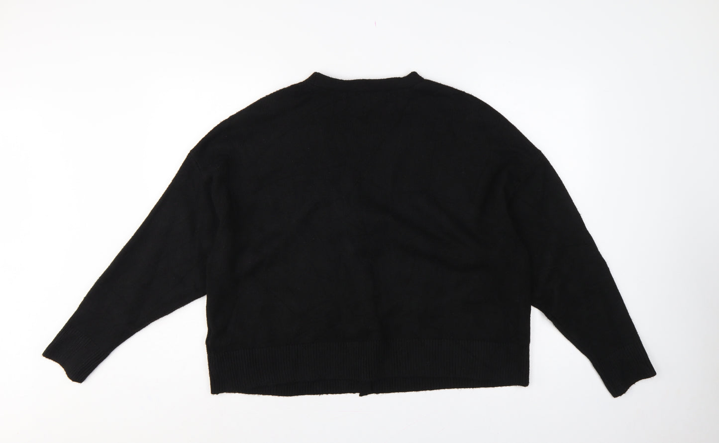 M&S Women’s Black L V-Neck Gold Button Pocket Knit Cardigan