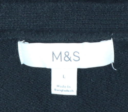M&S Women’s Black L V-Neck Gold Button Pocket Knit Cardigan
