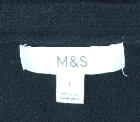 M&S Women’s Black L V-Neck Gold Button Pocket Knit Cardigan