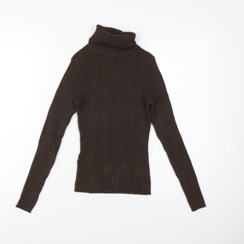 GAP Women’s Brown S Ribbed Roll Neck Slim Cotton Jumper