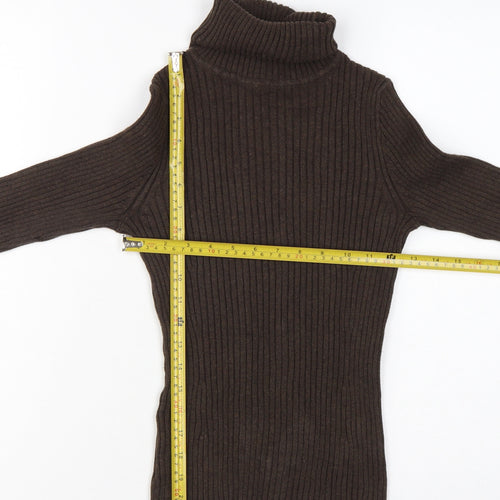 GAP Women’s Brown S Ribbed Roll Neck Slim Cotton Jumper