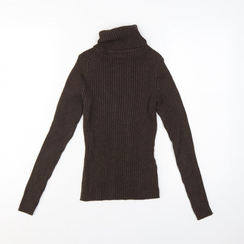 GAP Women’s Brown S Ribbed Roll Neck Slim Cotton Jumper
