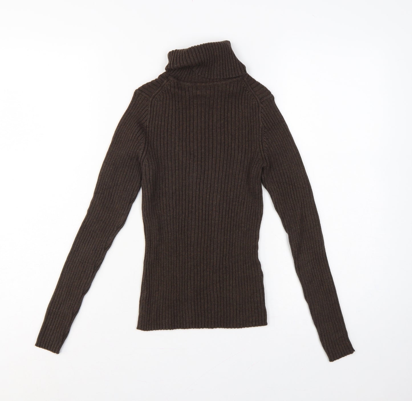 GAP Women’s Brown S Ribbed Roll Neck Slim Cotton Jumper