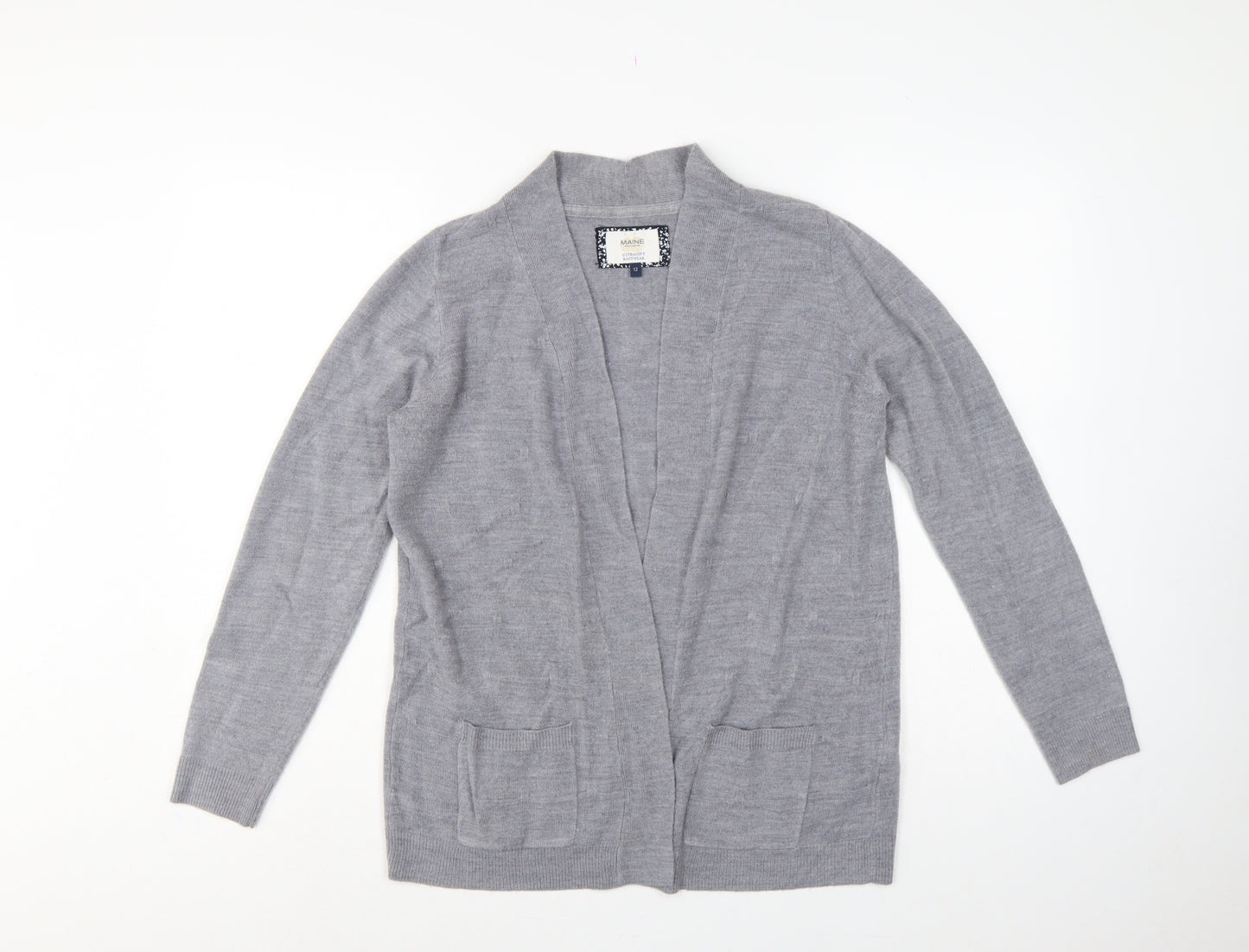 Maine New England Women Grey Size 12 Open Long Sleeve Cardigan Pockets