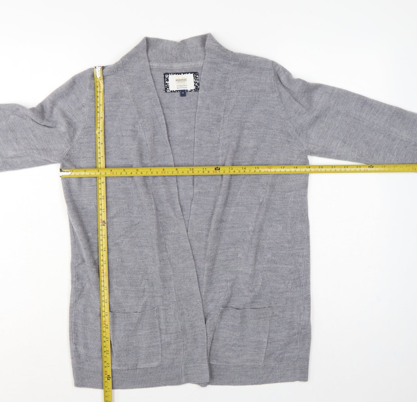 Maine New England Women Grey Size 12 Open Long Sleeve Cardigan Pockets