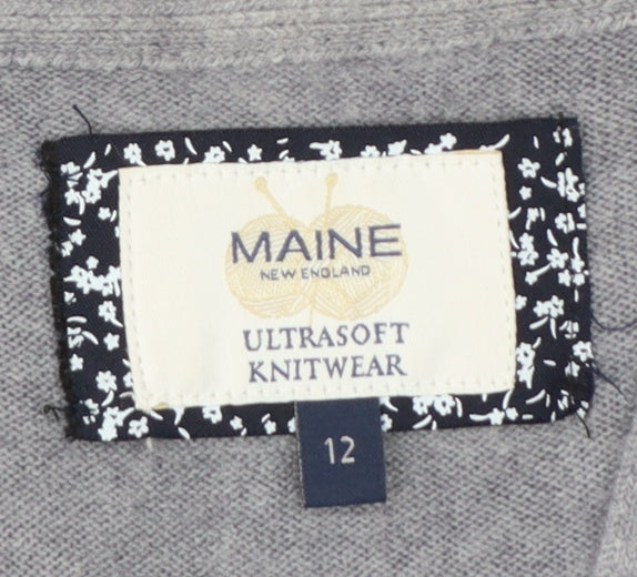 Maine New England Women Grey Size 12 Open Long Sleeve Cardigan Pockets