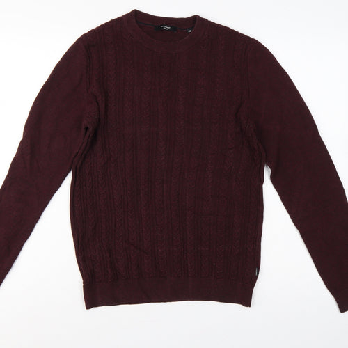 Jack & Jones Premium Men’s Burgundy XS Cable Knit Crew Neck Jumper
